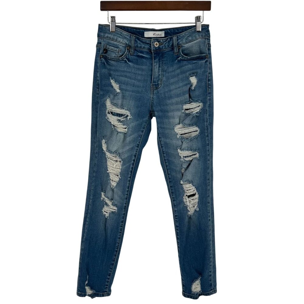 KanCan Women Distressed Skinny Ripped Jeans Size 7/27‎ Blue Denim Mid Rise Ankle
